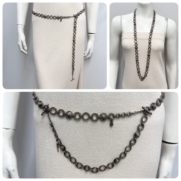 Vintage B.C. Silver Ned Bowman Sterling & 18K Gold Chain Belt With Toggle 225 Gr - Picture 1 of 10